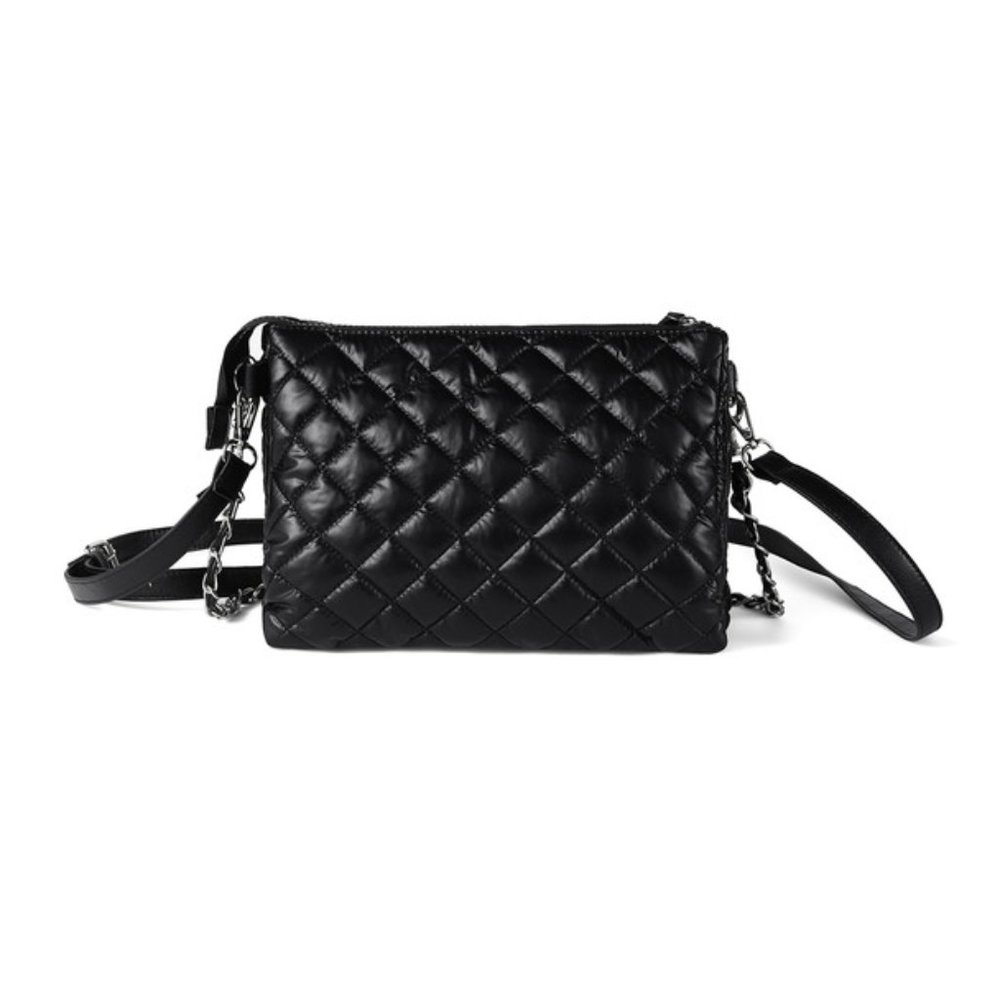 Quilted Puffer Crossbody W/ Chain Décor Strap- Black- NWT